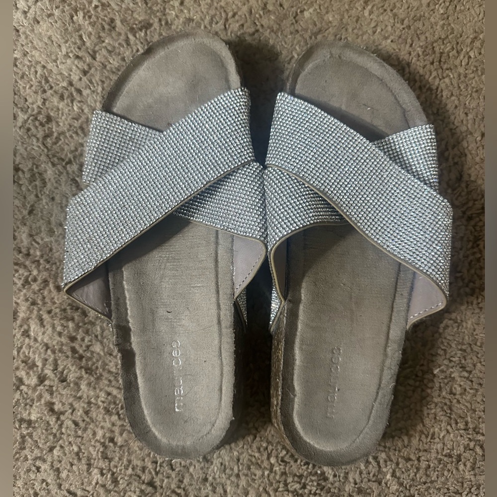 Silver Sparkly Slide Sandals